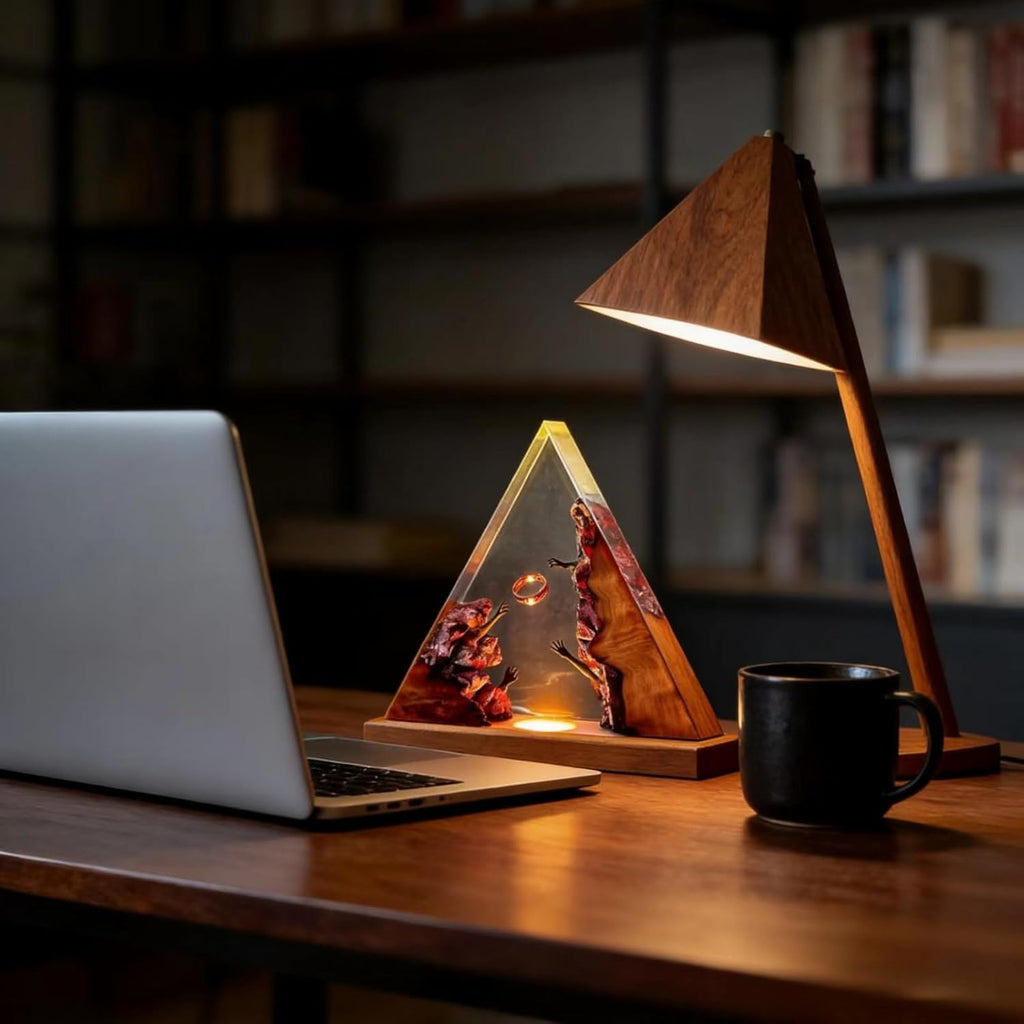 Fantasy Resin Pyramid Lamp – Handmade LED Night Light for Room & Desk Decor