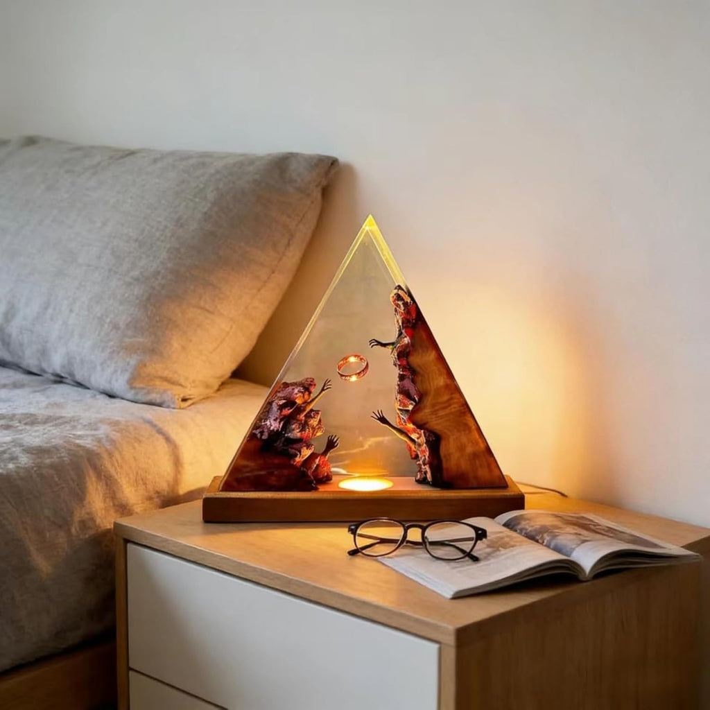 Fantasy Resin Pyramid Lamp – Handmade LED Night Light for Room & Desk Decor