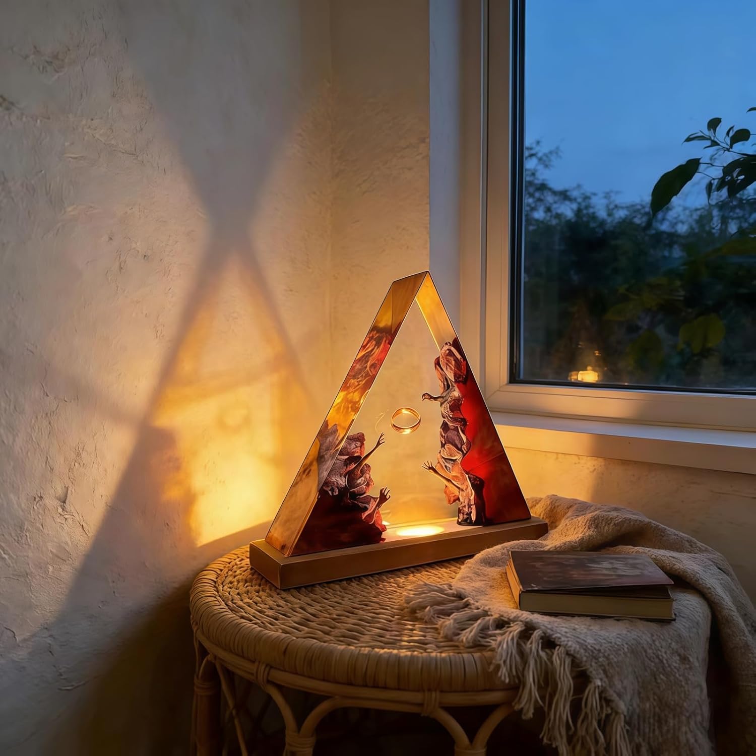 Fantasy Resin Pyramid Lamp – Handmade LED Night Light for Room & Desk Decor