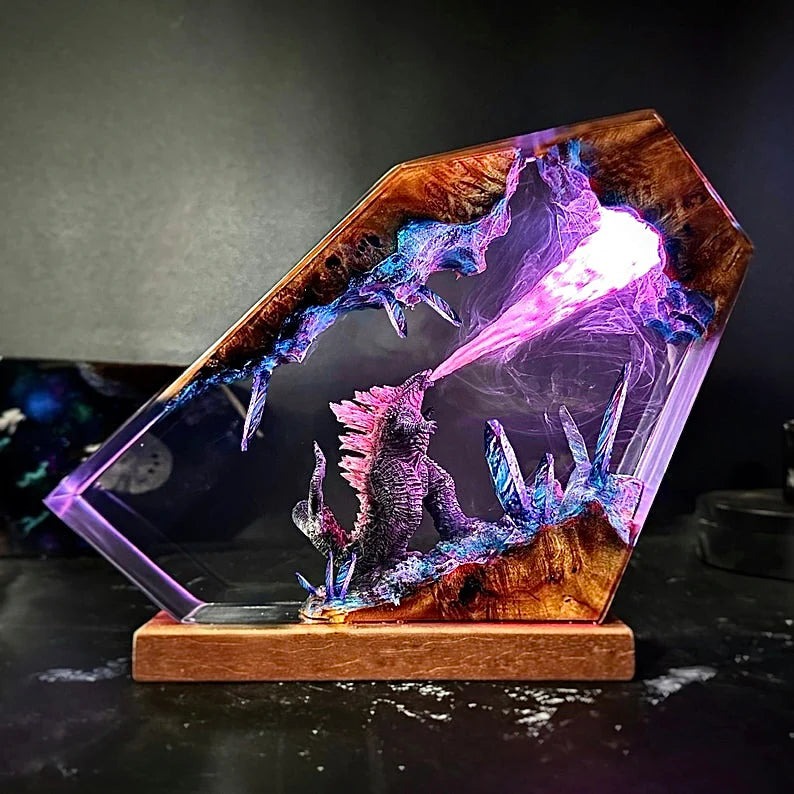 Burning Monster Resin Lamp – Handmade Anime LED Night Light & Desk Decor