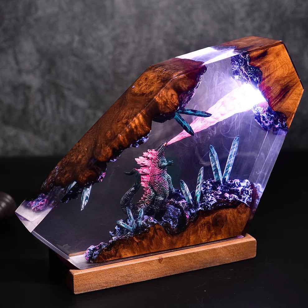 Burning Monster Resin Lamp – Handmade Anime LED Night Light & Desk Decor
