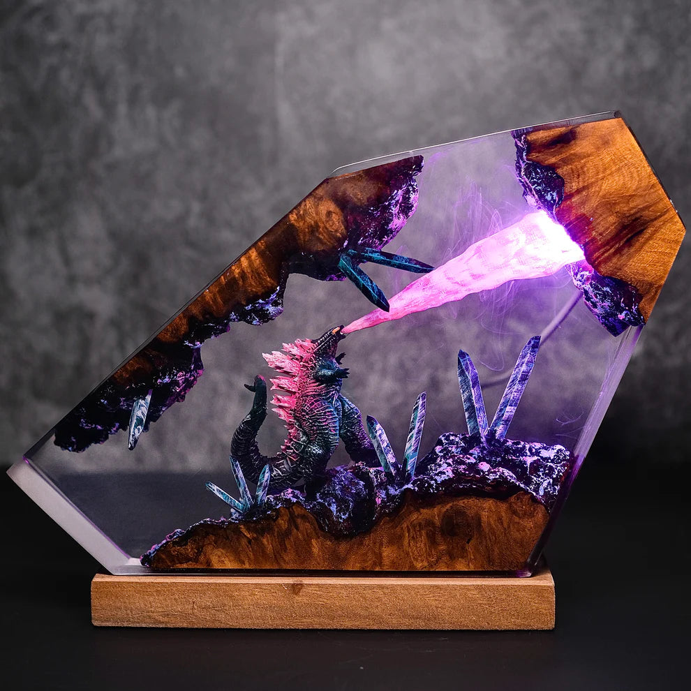 Burning Monster Resin Lamp – Handmade Anime LED Night Light & Desk Decor