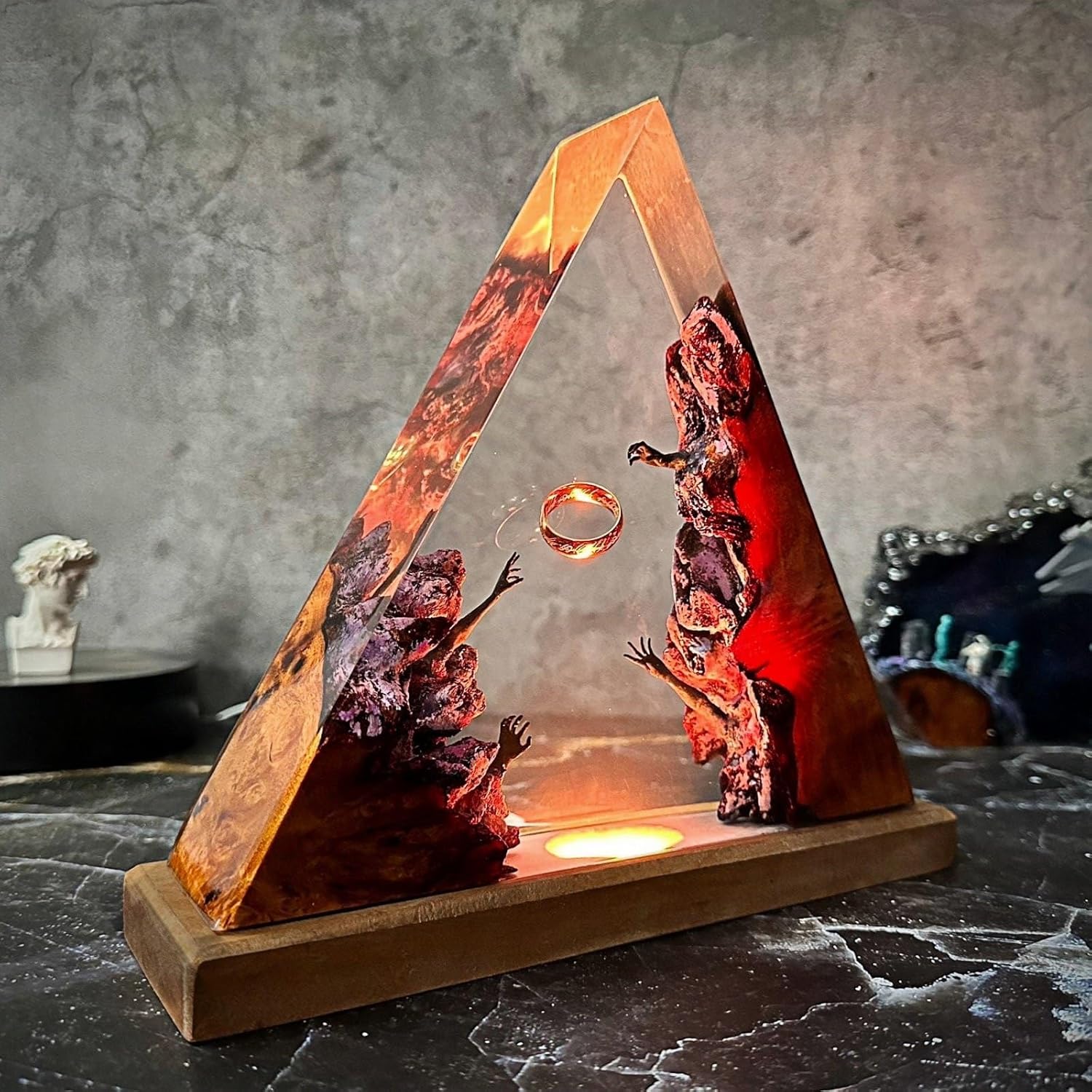 Fantasy Resin Pyramid Lamp – Handmade LED Night Light for Room & Desk Decor