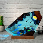 Ocean Resin Lamp – Handmade Dolphin & Sea Turtle LED Night Light with Wooden Base