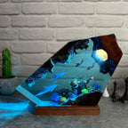 Ocean Resin Lamp – Handmade Dolphin & Sea Turtle LED Night Light with Wooden Base