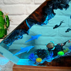 Ocean Resin Lamp – Handmade Dolphin & Sea Turtle LED Night Light with Wooden Base