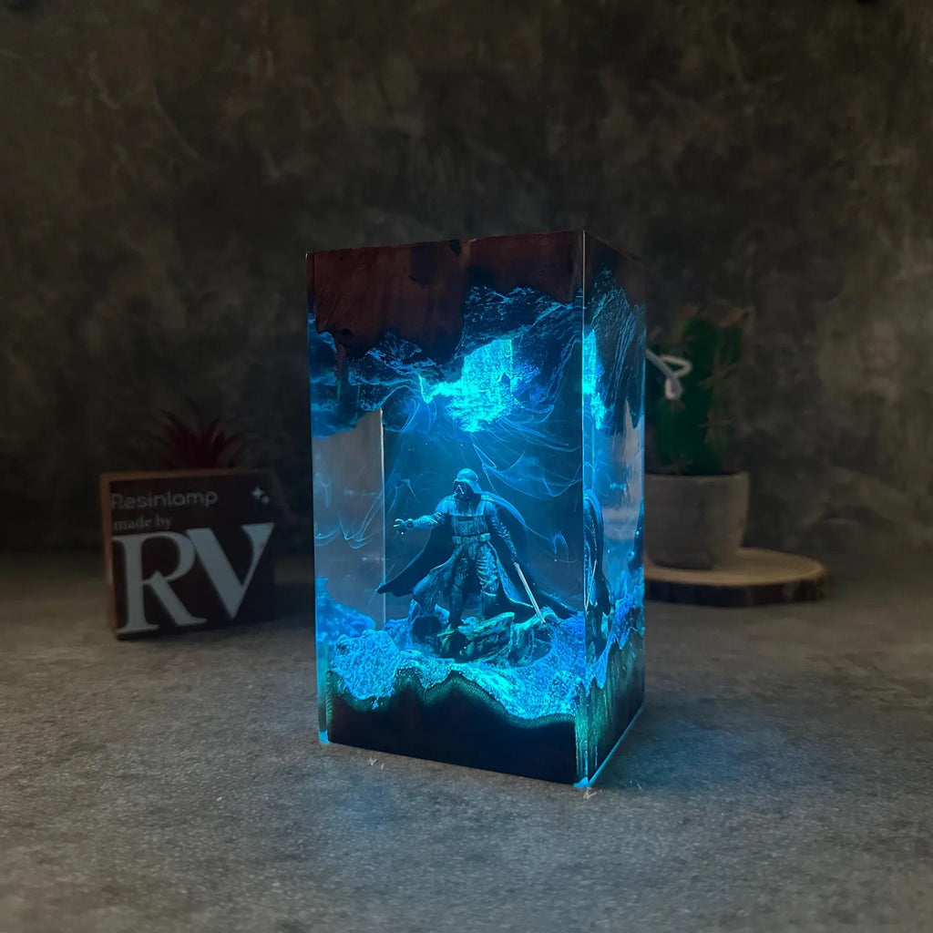 Darth Vader Galaxy Resin Lamp – Handmade Star Wars Diorama LED Night Light with Wooden Base