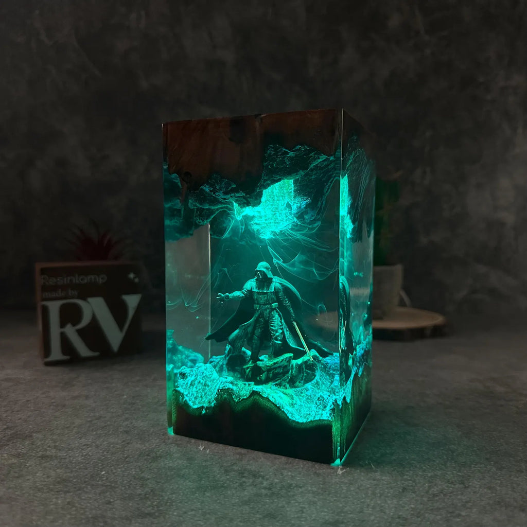 Darth Vader Galaxy Resin Lamp – Handmade Star Wars Diorama LED Night Light with Wooden Base