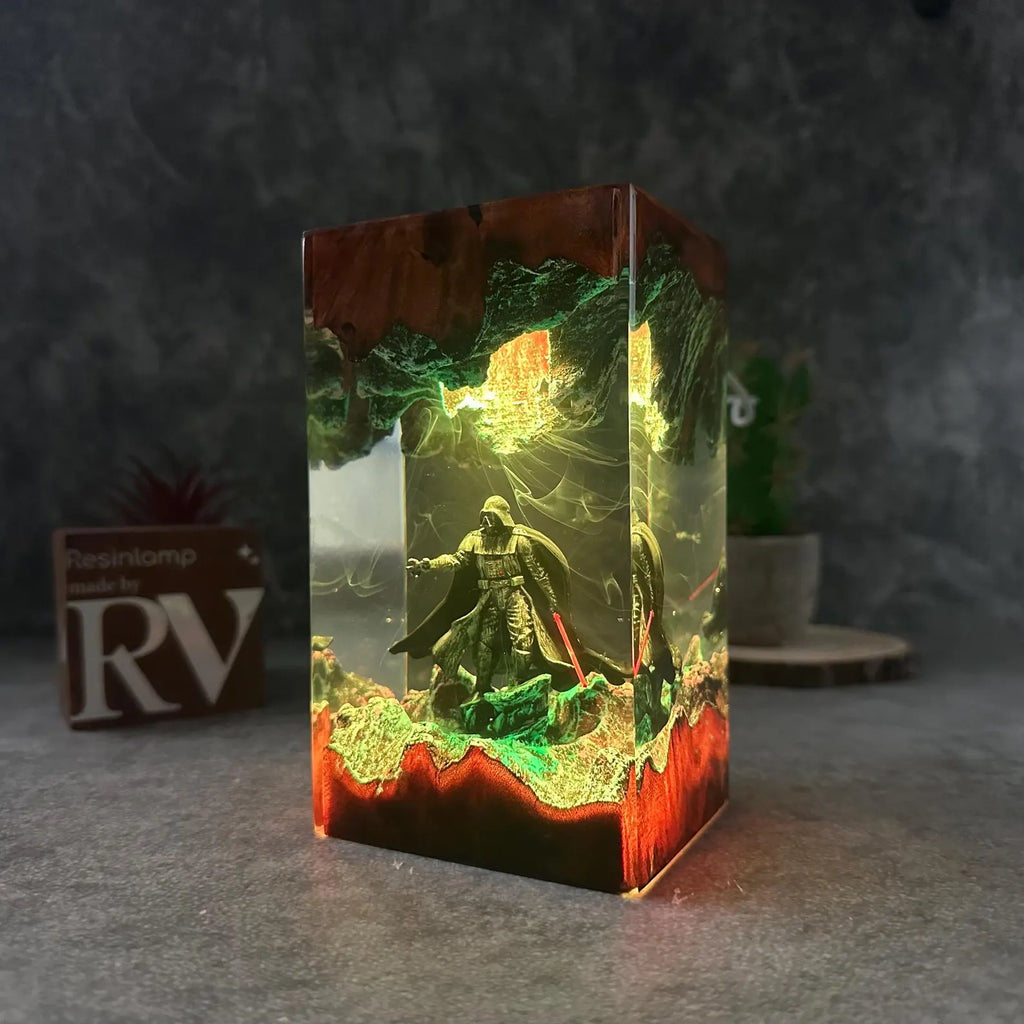 Darth Vader Galaxy Resin Lamp – Handmade Star Wars Diorama LED Night Light with Wooden Base