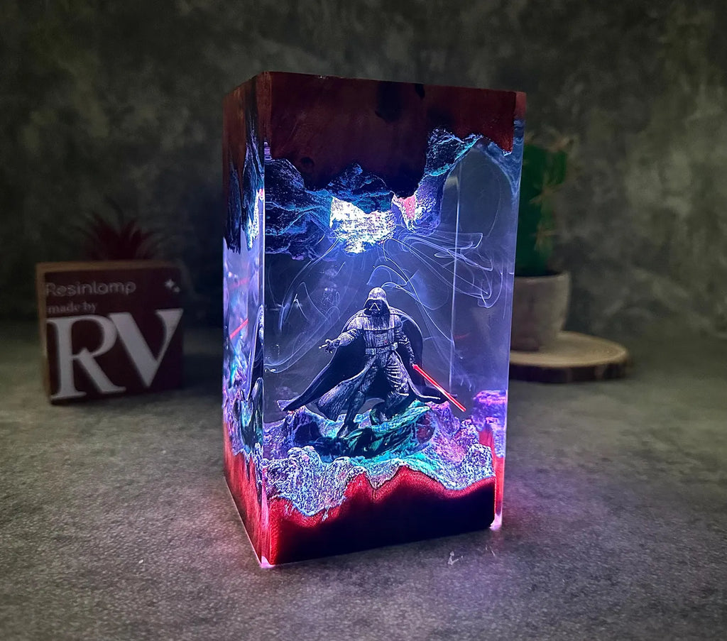 Darth Vader Galaxy Resin Lamp – Handmade Star Wars Diorama LED Night Light with Wooden Base