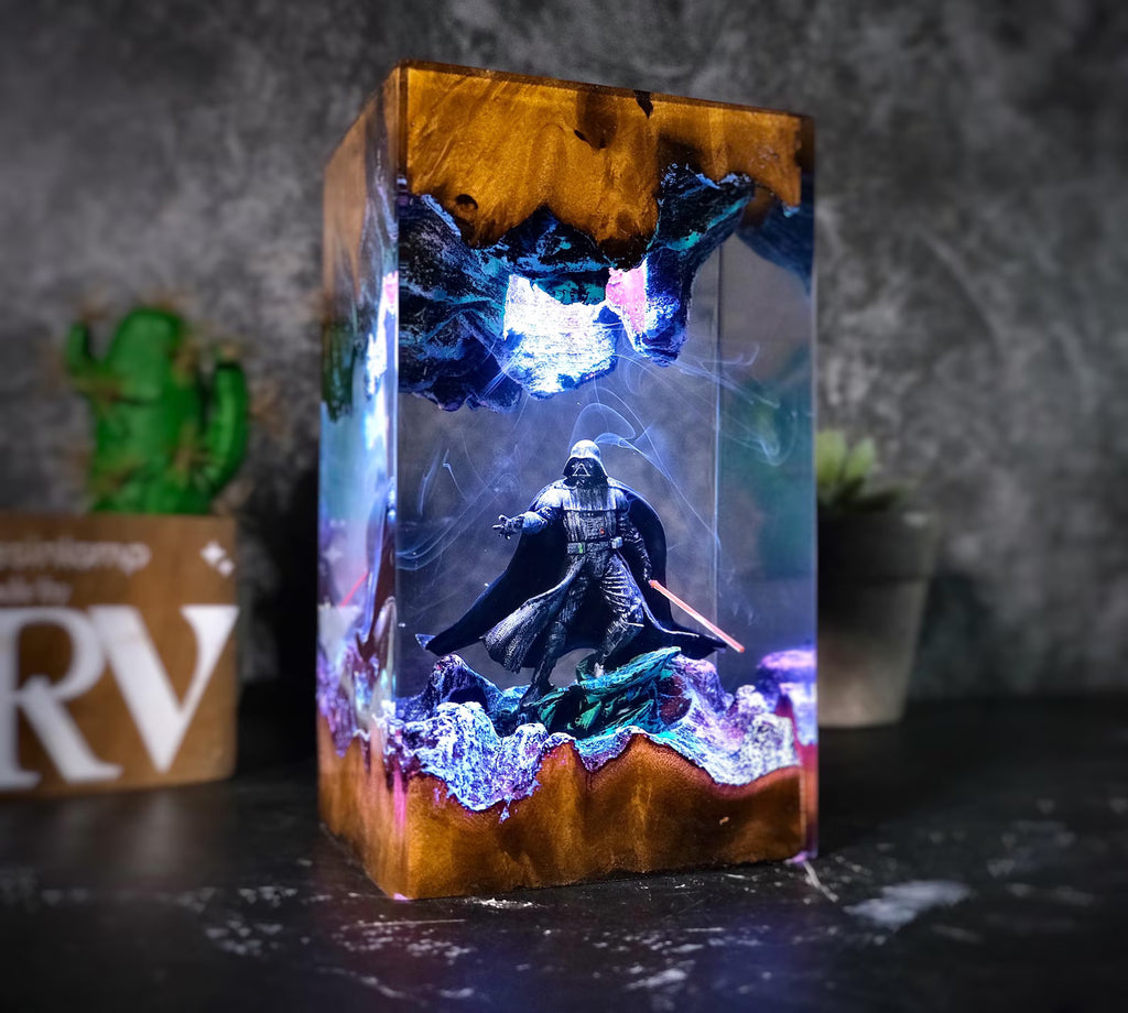 Darth Vader Galaxy Resin Lamp – Handmade Star Wars Diorama LED Night Light with Wooden Base