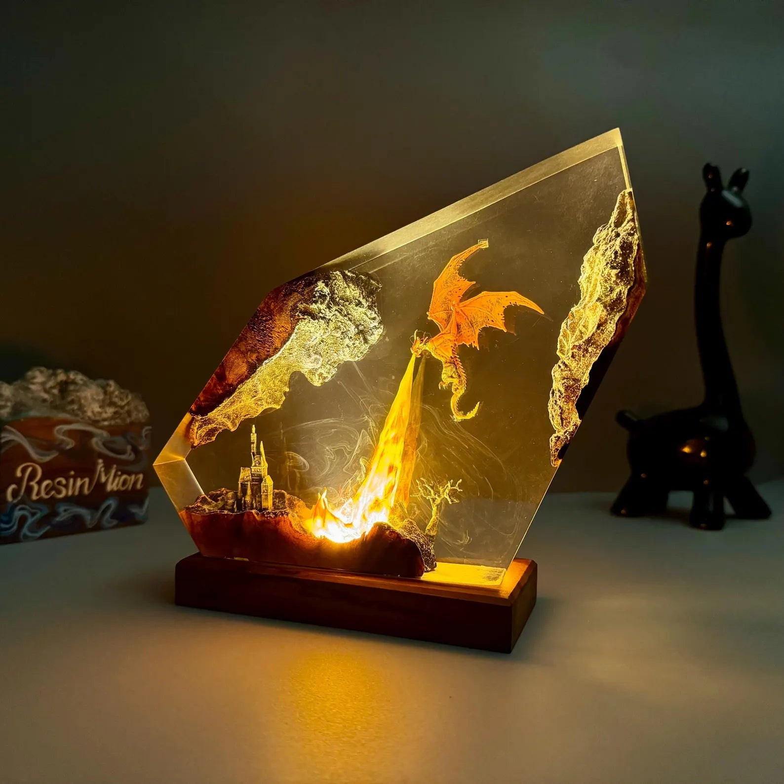Fire Breathing Dragon Lamp – Handmade Resin Dragon Night Light for Gaming Room & Home Decor