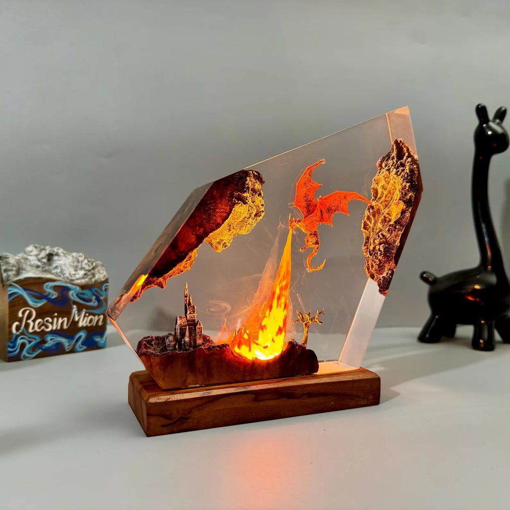 Fire Breathing Dragon Lamp – Handmade Resin Dragon Night Light for Gaming Room & Home Decor