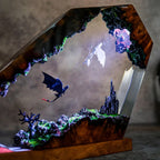 Dragon Diorama Epoxy Lamp – Handmade Toothless Inspired LED Night Light & Fantasy Desk Decor