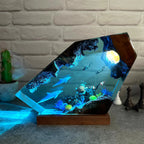 Ocean Resin Lamp – Handmade Dolphin & Sea Turtle LED Night Light with Wooden Base