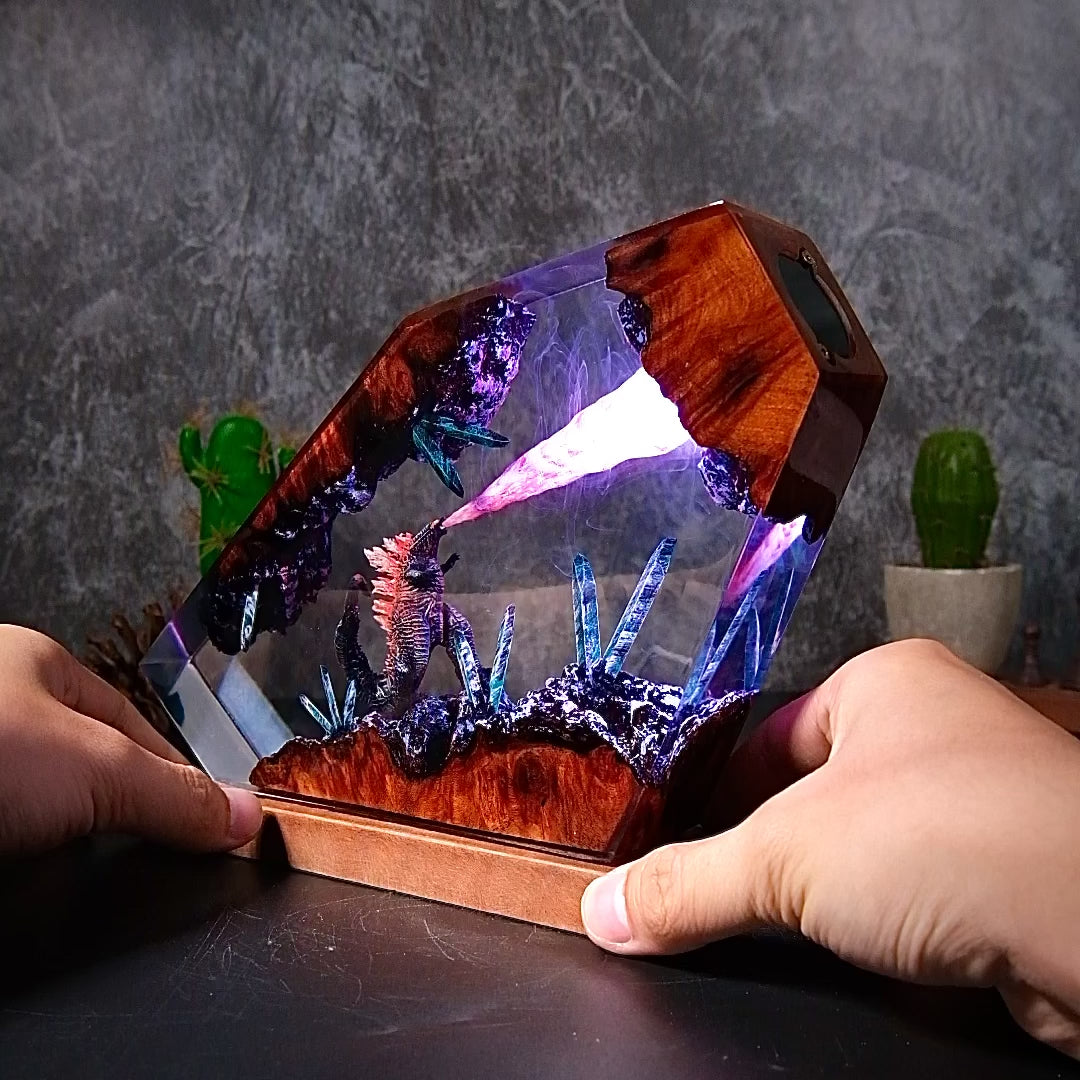 Burning Monster Resin Lamp – Handmade Anime LED Night Light & Desk Decor