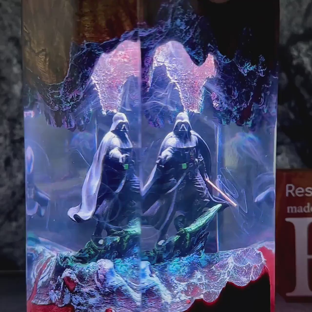 Darth Vader Galaxy Resin Lamp – Handmade Star Wars Diorama LED Night Light with Wooden Base